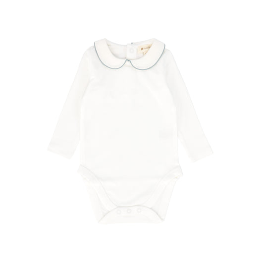 LOOMS WHITE/BLUE PIPING COLLAR ONESIE