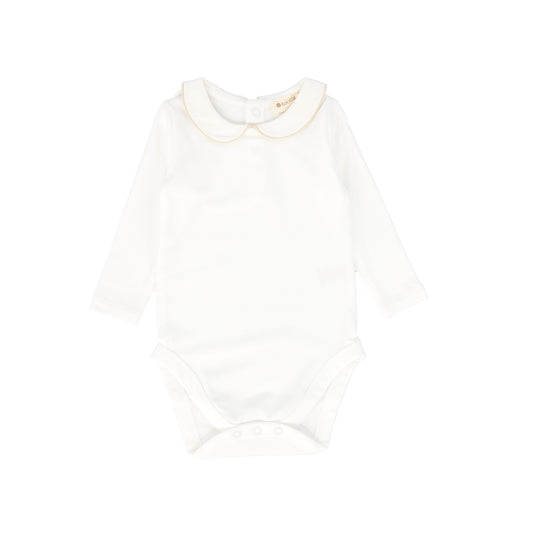 LOOMS WHITE/BEIGE PIPING COLLAR ONESIE