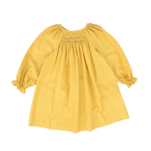 BIRINIT PETIT MUSTARD EMBROIDERED SMOCKED DRESS [Final Sale]