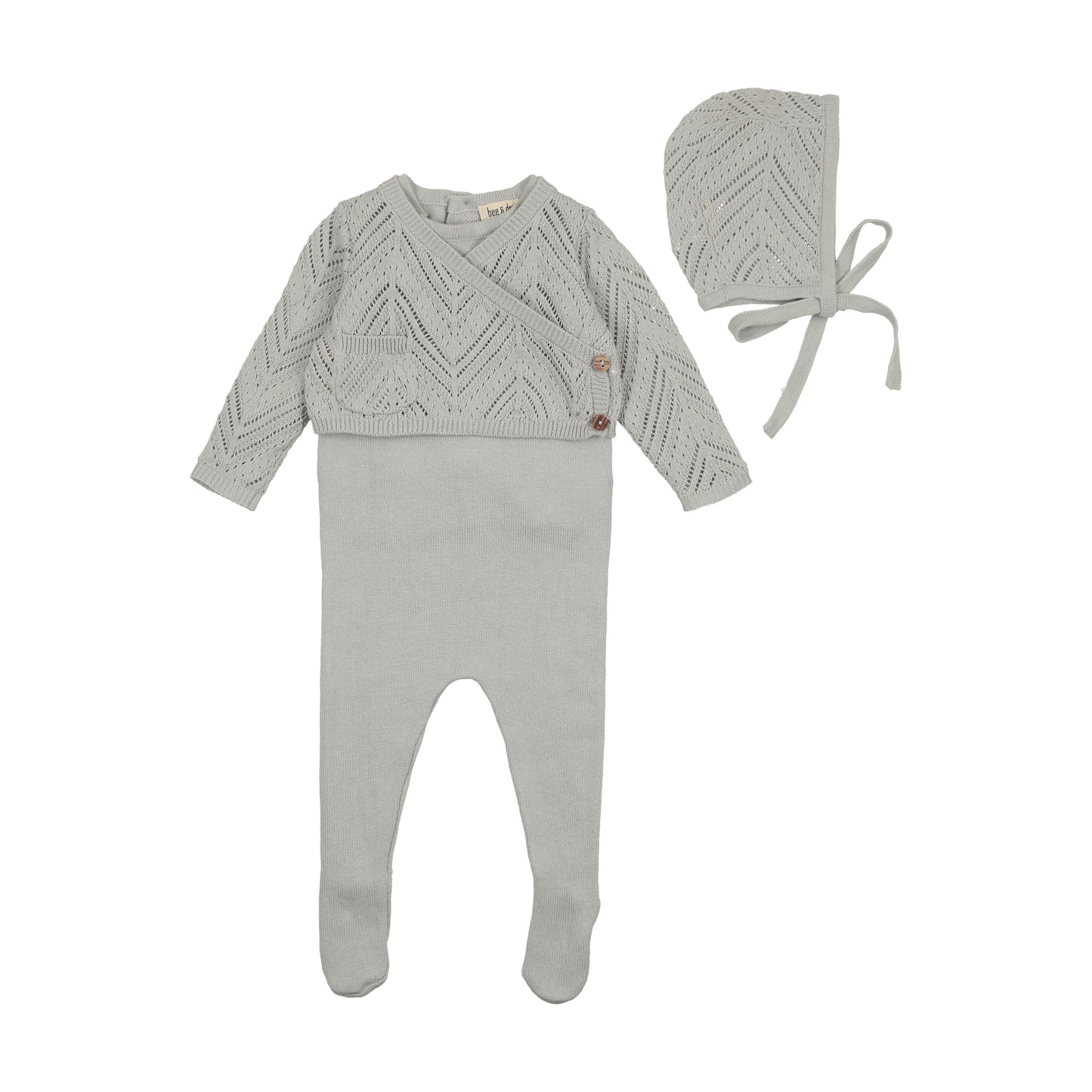 BEE & DEE PALE BLUE CROCHET KNIT FOOTIE + BONNET