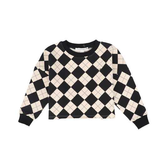 LITTLE PARNI BLACK ARGYLE SWEATSHIRT
