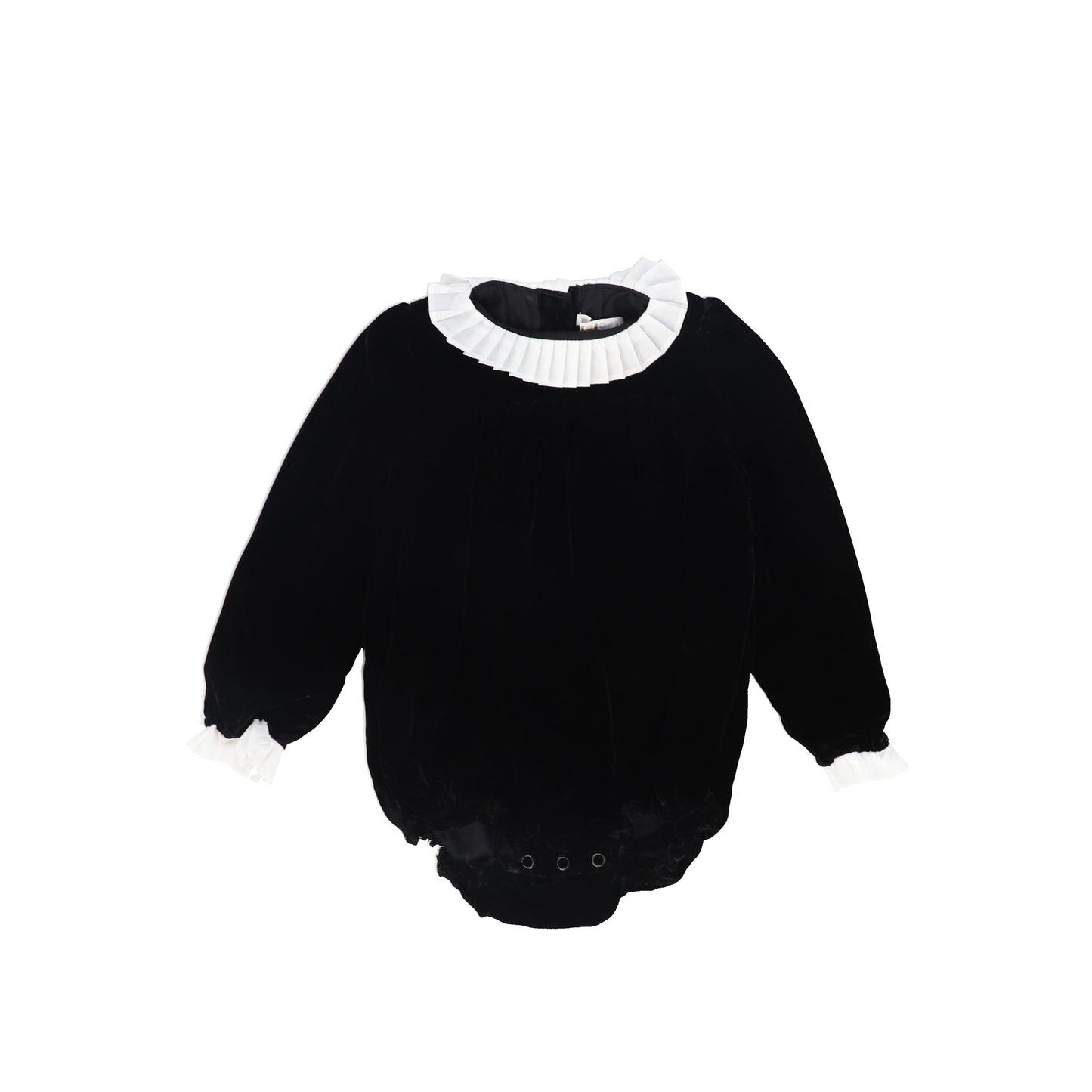 COCO BLANC BLACK/WHITE TRIM VELVET PLEATED COLLAR ROMPER