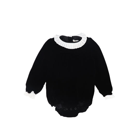COCO BLANC BLACK/WHITE TRIM VELVET PLEATED COLLAR ROMPER