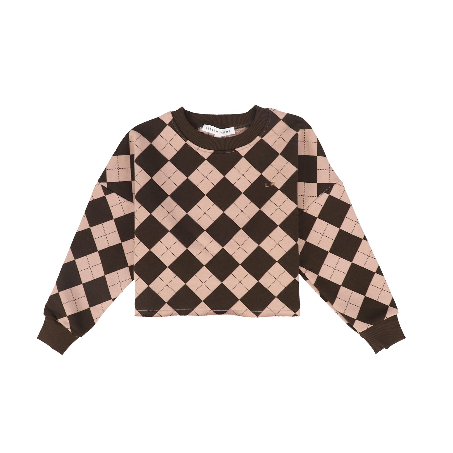 LITTLE PARNI BROWN ARGYLE SWEATSHIRT