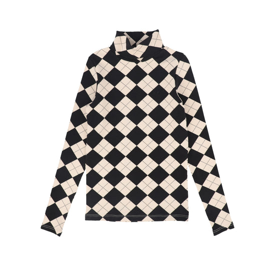 LITTLE PARNI BLACK ARGYLE TURTLENECK