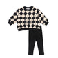 LITTLE PARNI BLACK ARGYLE SWEATSHIRT SET