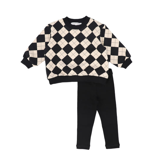 LITTLE PARNI BLACK ARGYLE SWEATSHIRT SET