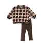 LITTLE PARNI BROWN ARGYLE SWEATSHIRT SET