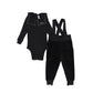 LITTLE PARNI BLACK VELOUR SUSPENDER OVERALL SET
