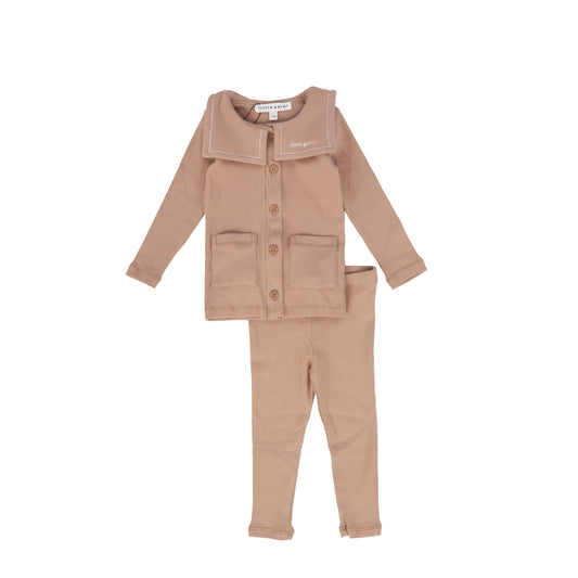 LITTLE PARNI PINK BIB COLLARED BUTTON CARDIGAN SET