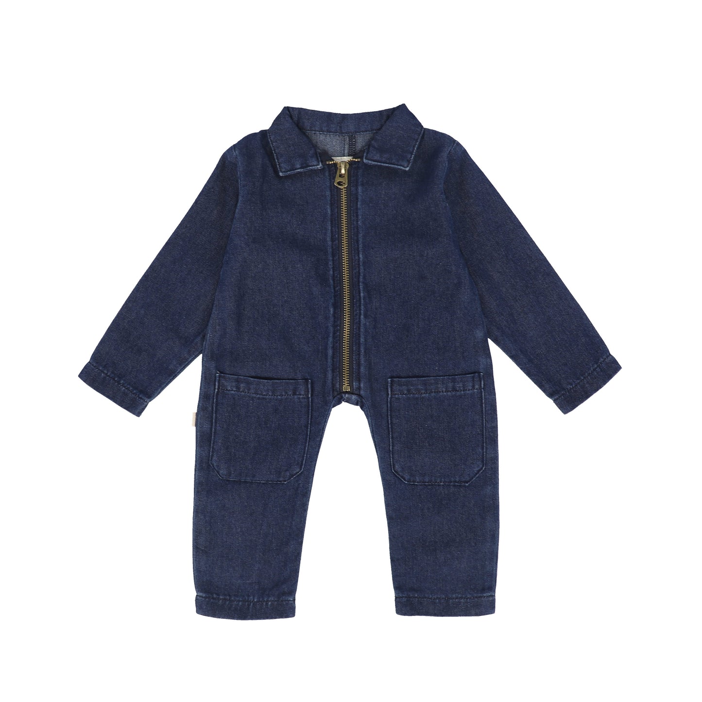PLEASE MOM BLUE DENIM POCKET ROMPER
