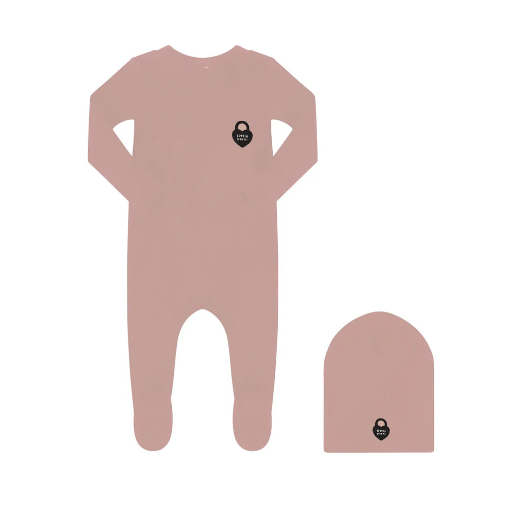 LITTLE PARNI PINK HEART LOGO FOOTIE + BEANIE