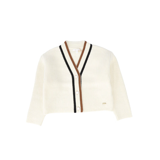 PATACHOU CREAM TRIM KNIT CARDIGAN