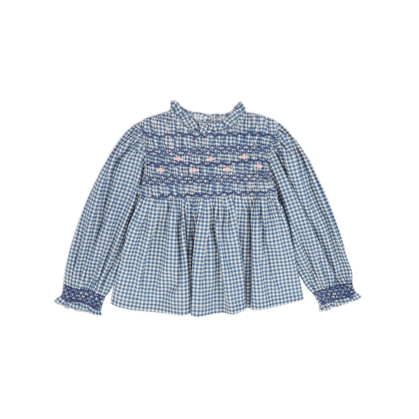 PERNILLE NAVY/WHITE CHECKED FLOWER EMBROIDERED BLOUSE