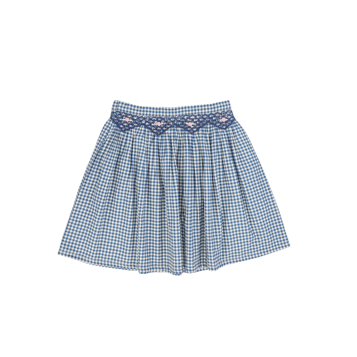 PERNILLE NAVY/WHITE CHECKED FLOWER EMBROIDERED SKIRT