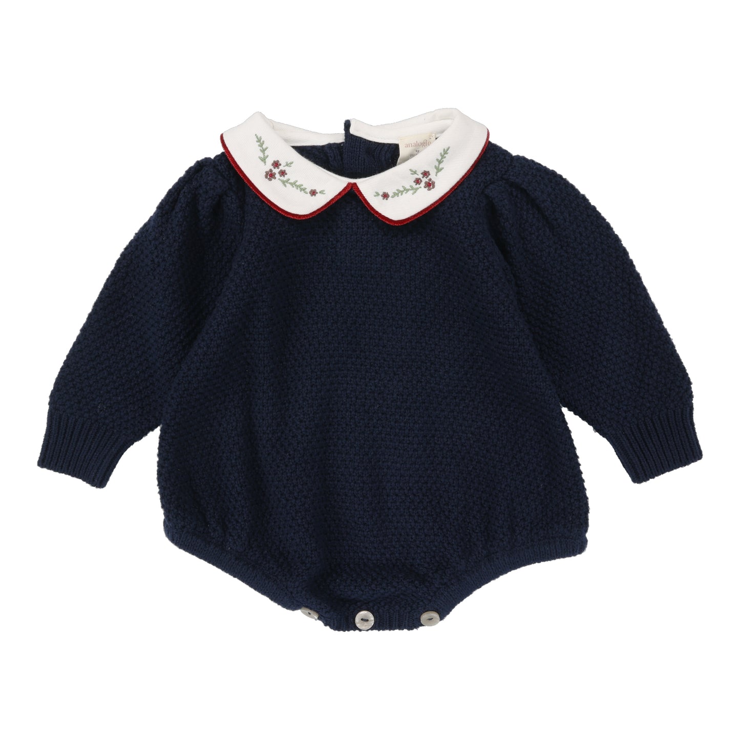 ANALOGIE NAVY KNIT EMBROIDERED COLLAR ROMPER