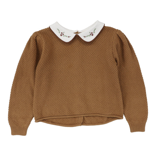 ANALOGIE CAMEL EMBROIDERED COLLAR SWEATER