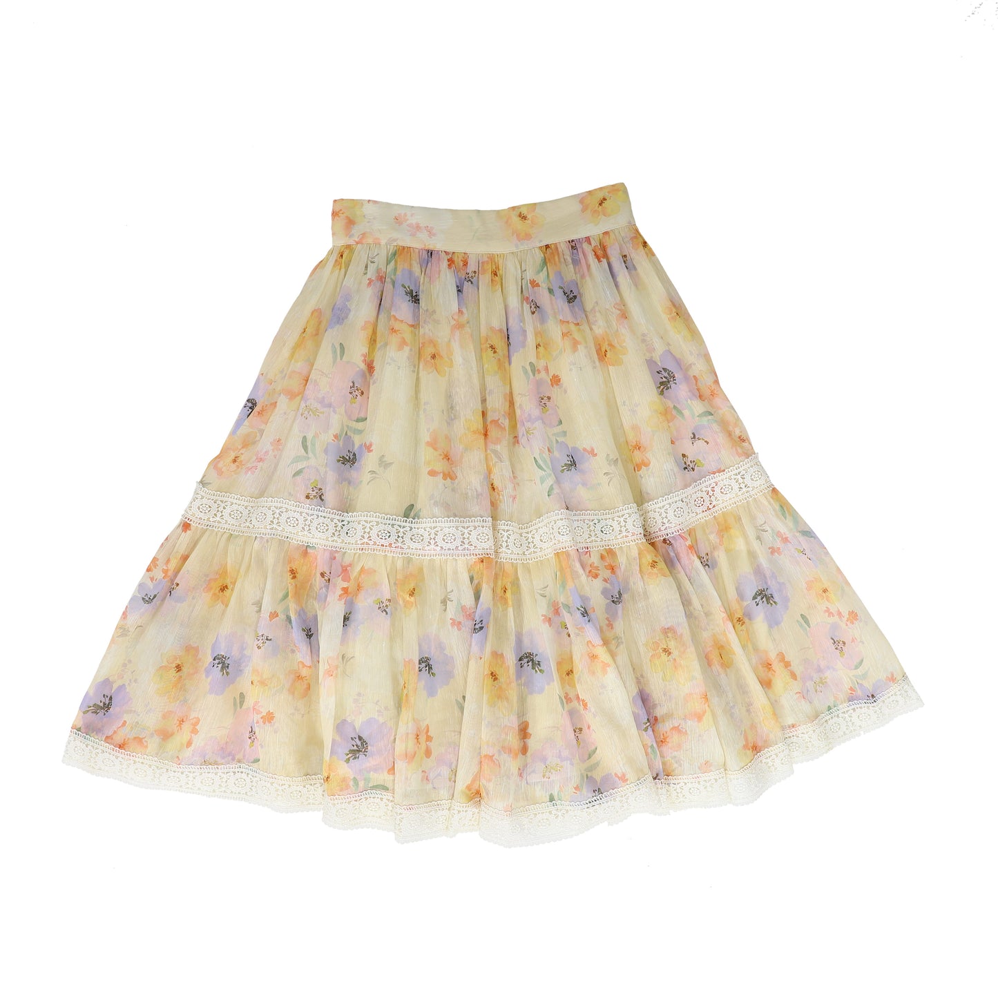 PETITE AMALIE WATER COLOR FLORAL RUFFLE SKIRT