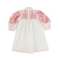 PETITE AMALIE WHITE/PINK EMBROIDERED LINEN SMOCKED DRESS