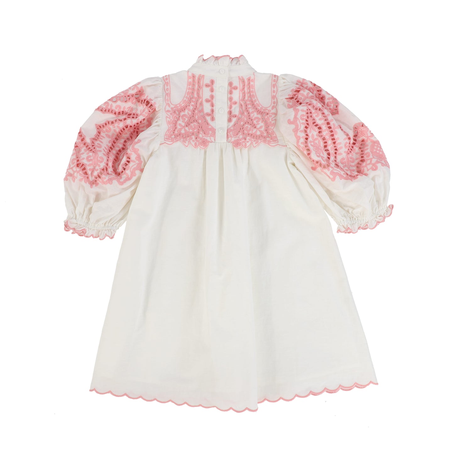 PETITE AMALIE WHITE/PINK EMBROIDERED LINEN SMOCKED DRESS [FINAL SALE]