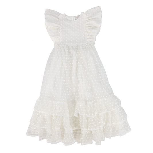 PETITE AMALIE WHITE EMBROIDERED FLOWER TULLE DRESS [FINAL SALE]