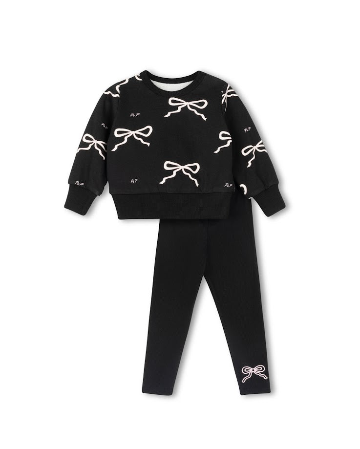 PHIL AND PHOEBE BLACK SCATTERED BOW SWEATSHIRT SET