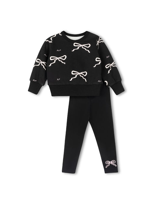 PHIL AND PHOEBE BLACK SCATTERED BOW SWEATSHIRT SET