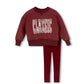 PHIL AND PHOEBE BURGUNDY WORDED RUFFLE TRIM SWEATSHIRT SET