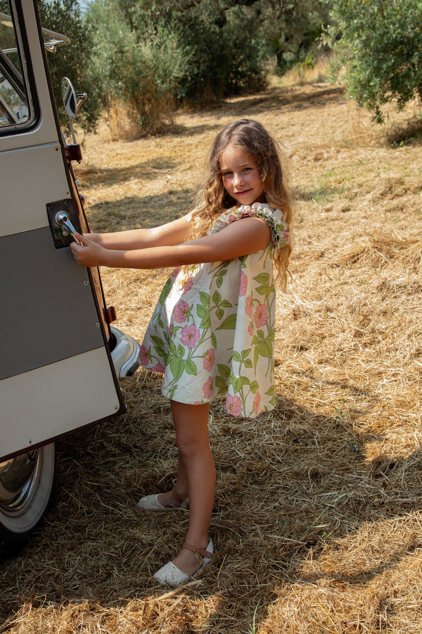 PICCOLA LUDO GREEN/PINK GATHERED JUMPER