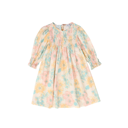 PICCOLA LUDO PINK PASTEL FLORAL SMOCKED DRESS