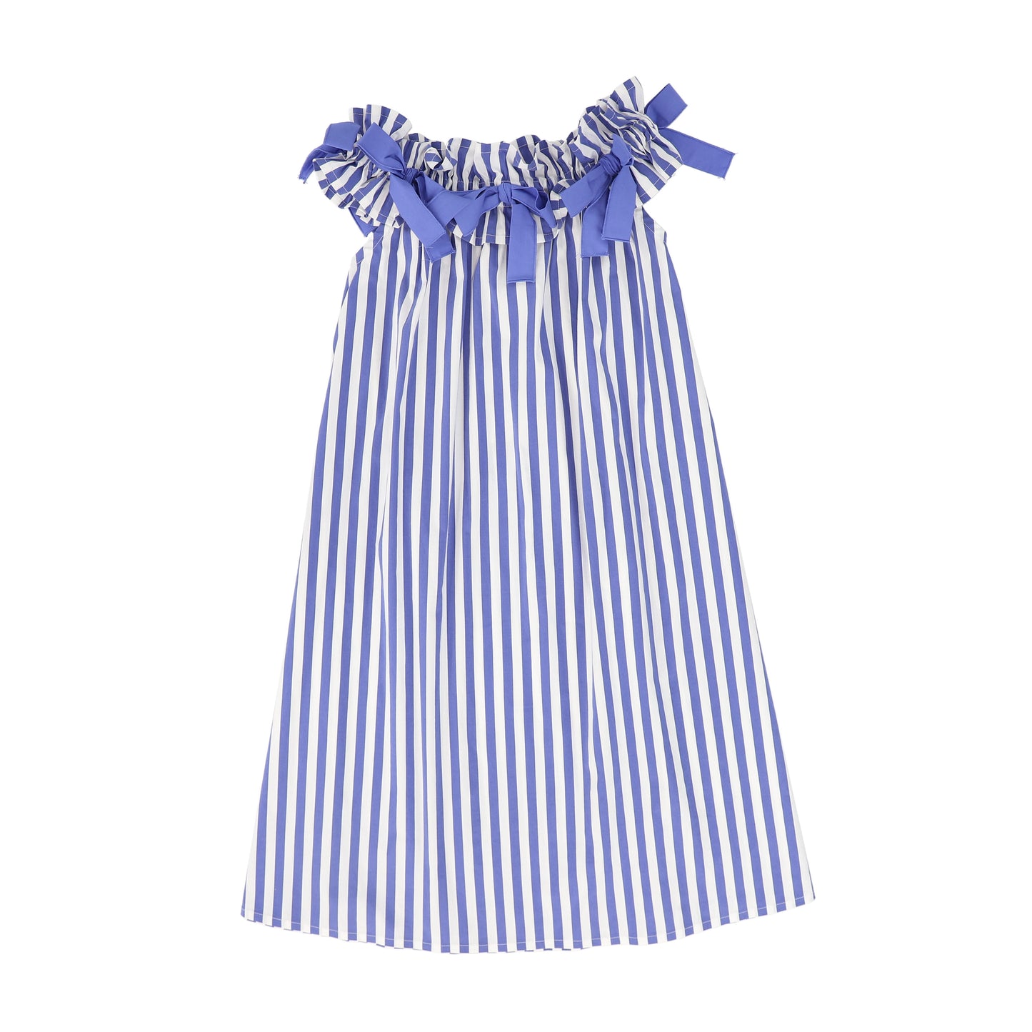 PICCOLA LUDO BLUE STRIPE GATHERED BOW JUMPER