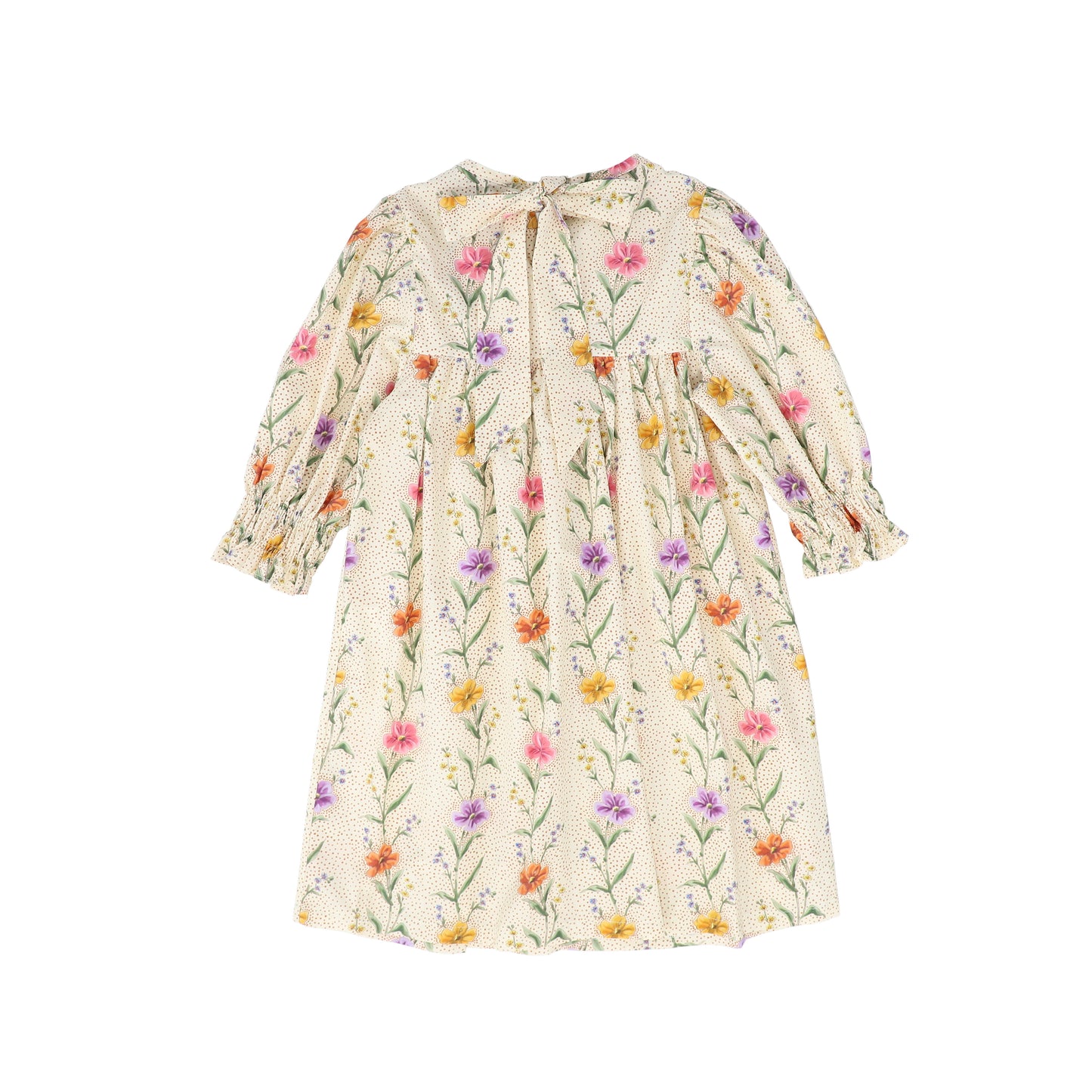 PICCOLA LUDO PEACH FLORAL DOT SMOCKED DRESS