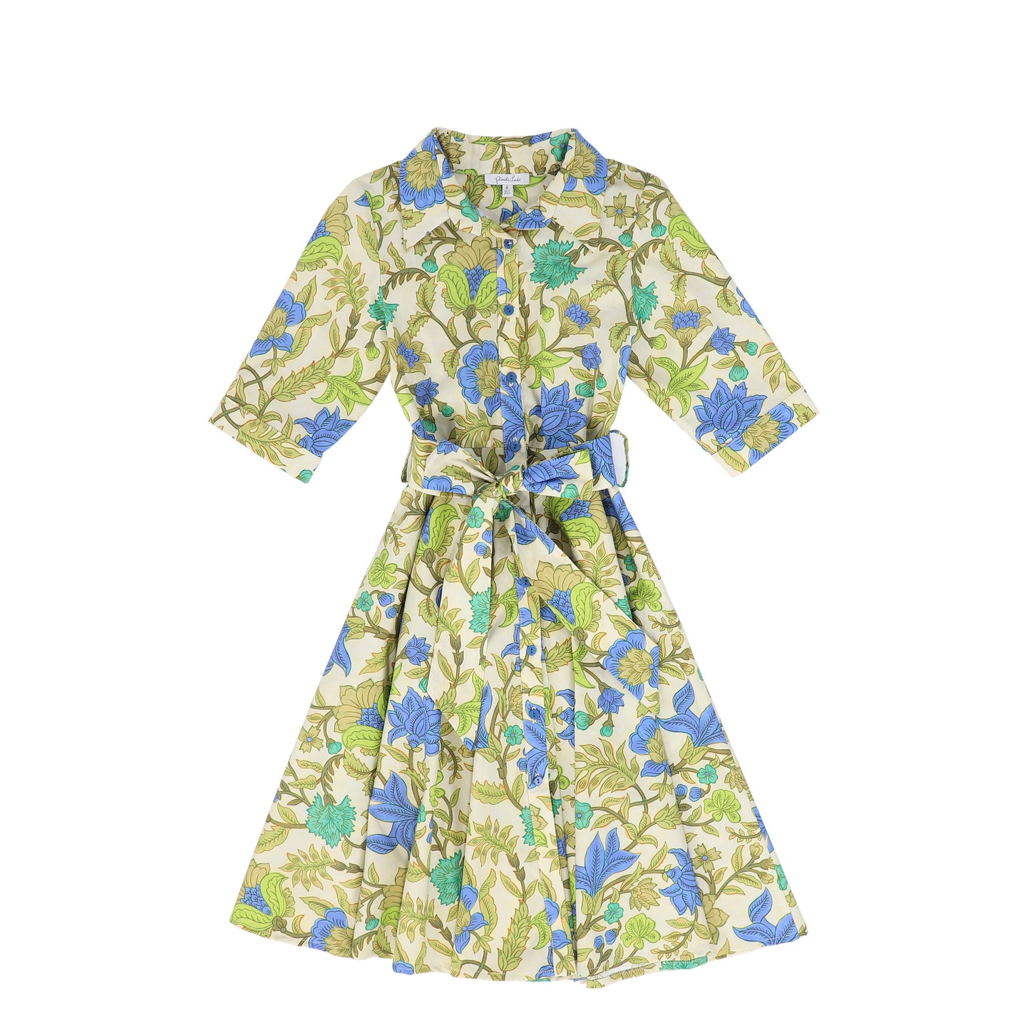 PICCOLA LUDO GREEN/BLUE FLOWER COLLAR DRESS