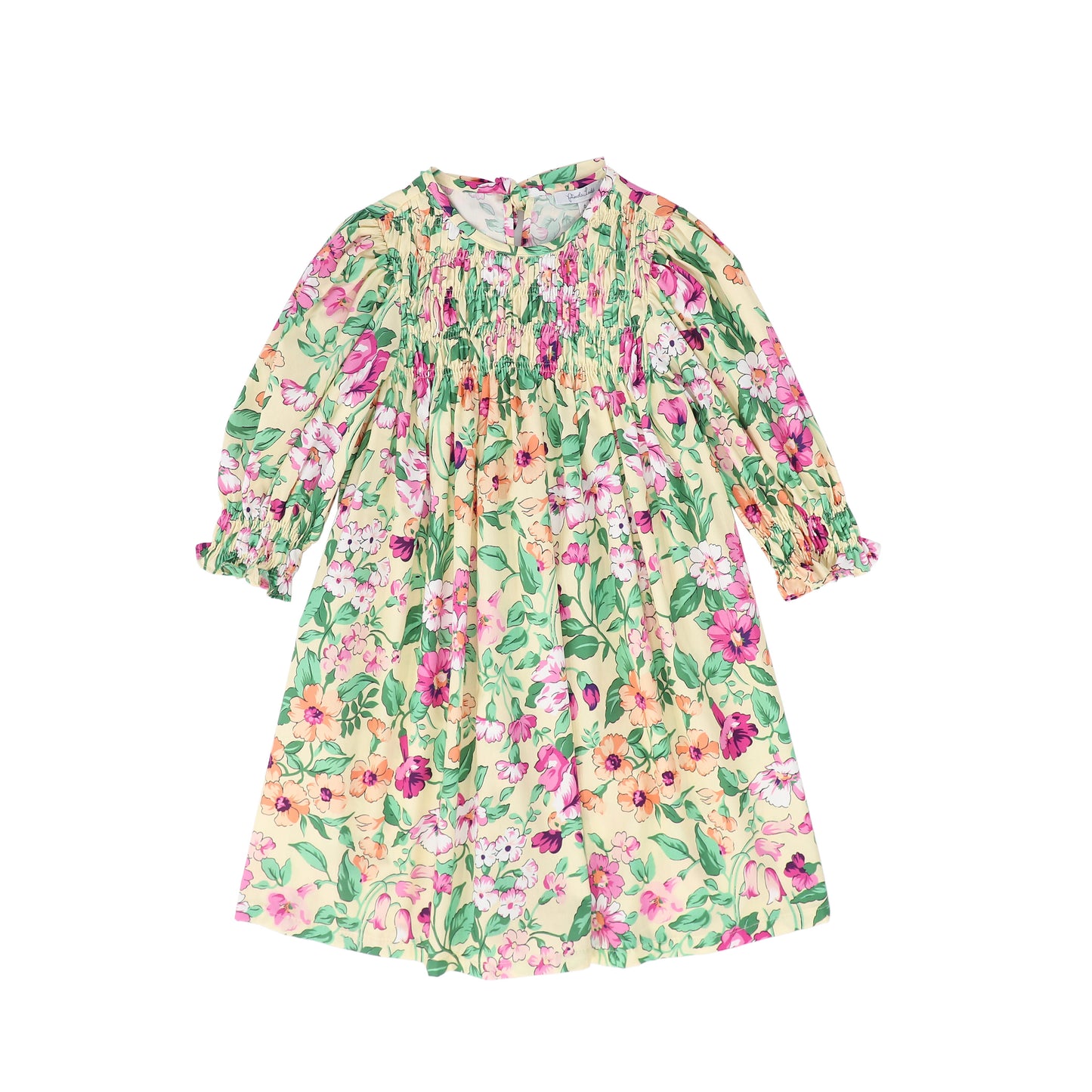 PICCOLA LUDO PEACH/GREEN FLORAL SMOCKED DRESS