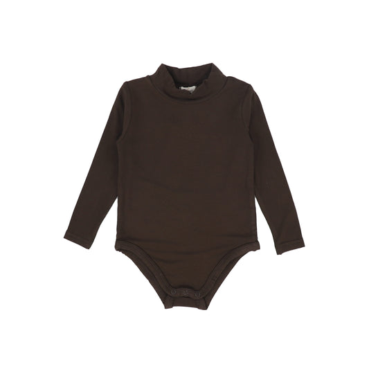LIL LEGS CHOCOLATE BROWN BAMBOO LONG SLEEVE MOCKNECK ONESIE