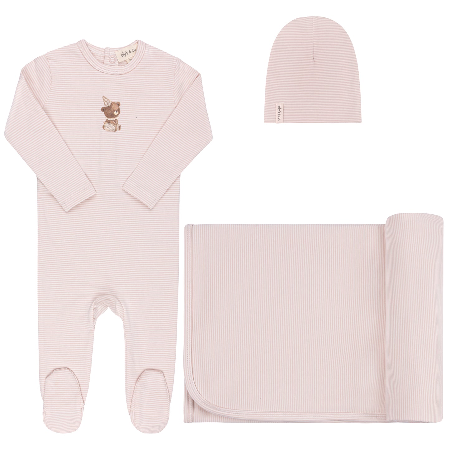 ELY'S & CO PINK  STRIPED BEAR PATCH SET