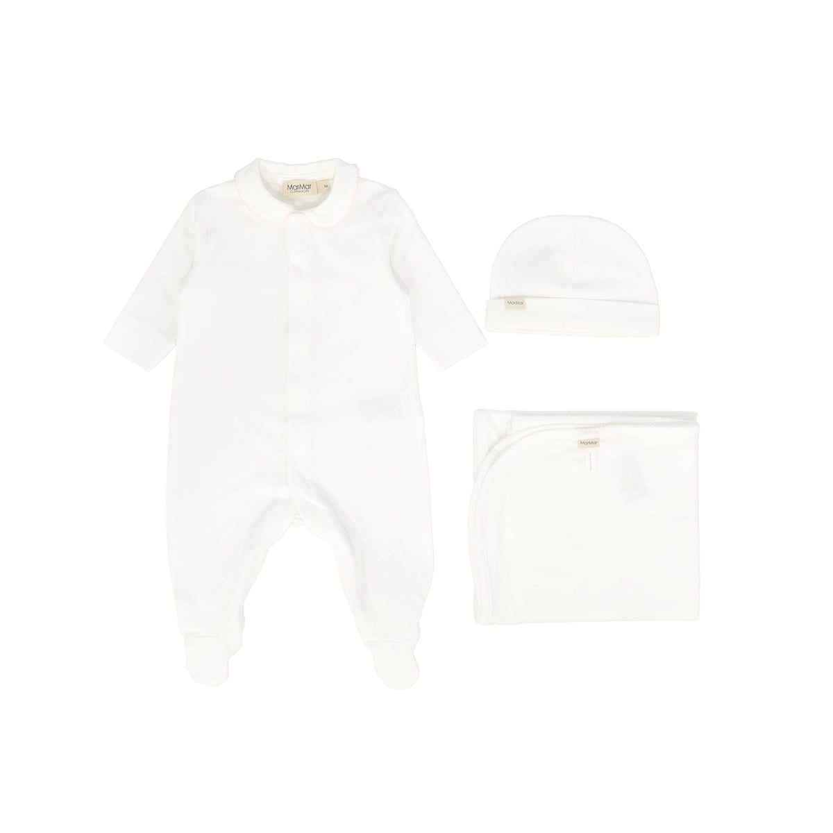 MARMAR WHITE/PINK TRIM COLLAR FOOTIE SET