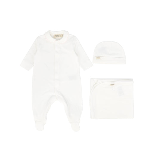 MARMAR WHITE/PINK TRIM COLLAR FOOTIE SET