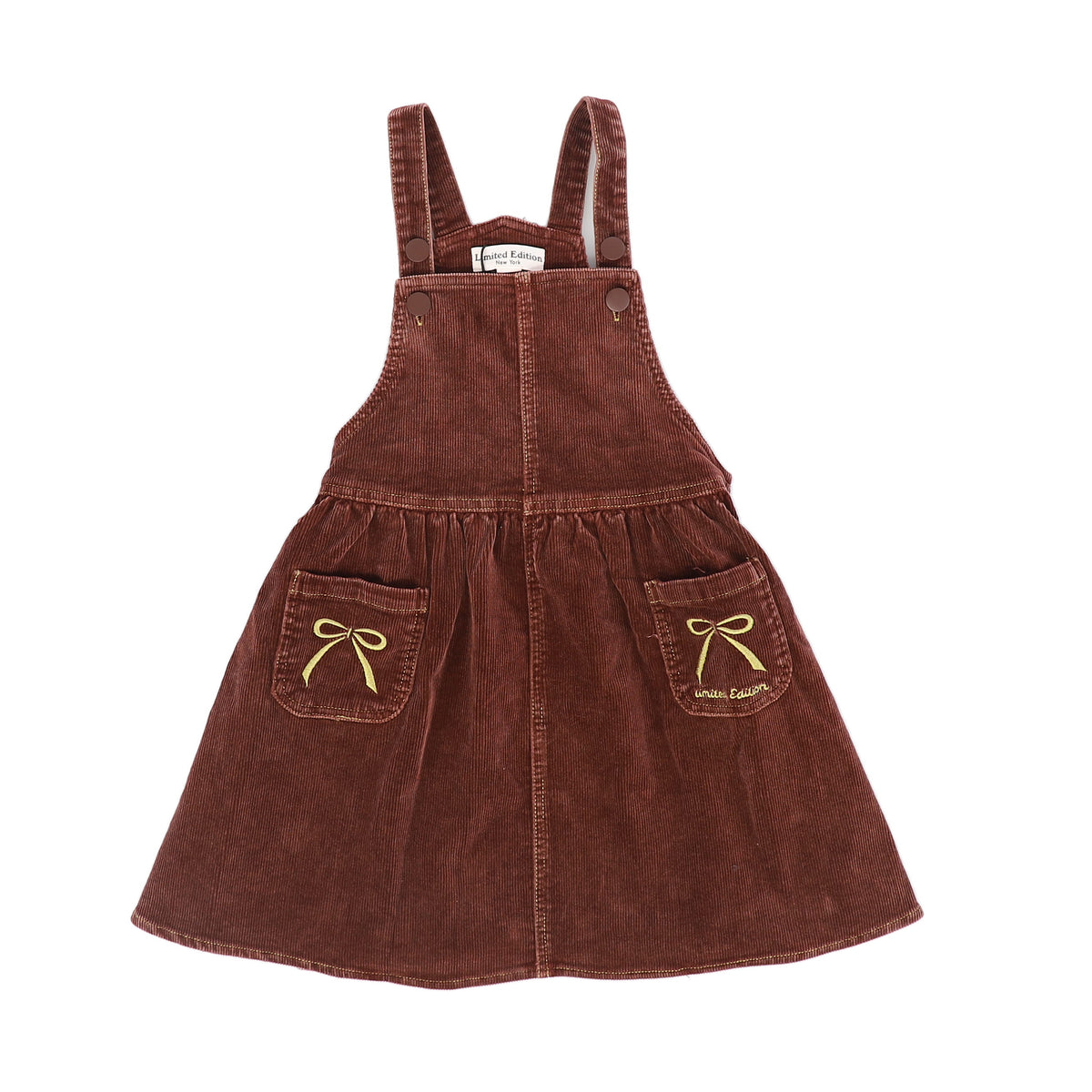 LIMITED EDITION BRICK EMBROIDERED BOW PINAFORE DRESS