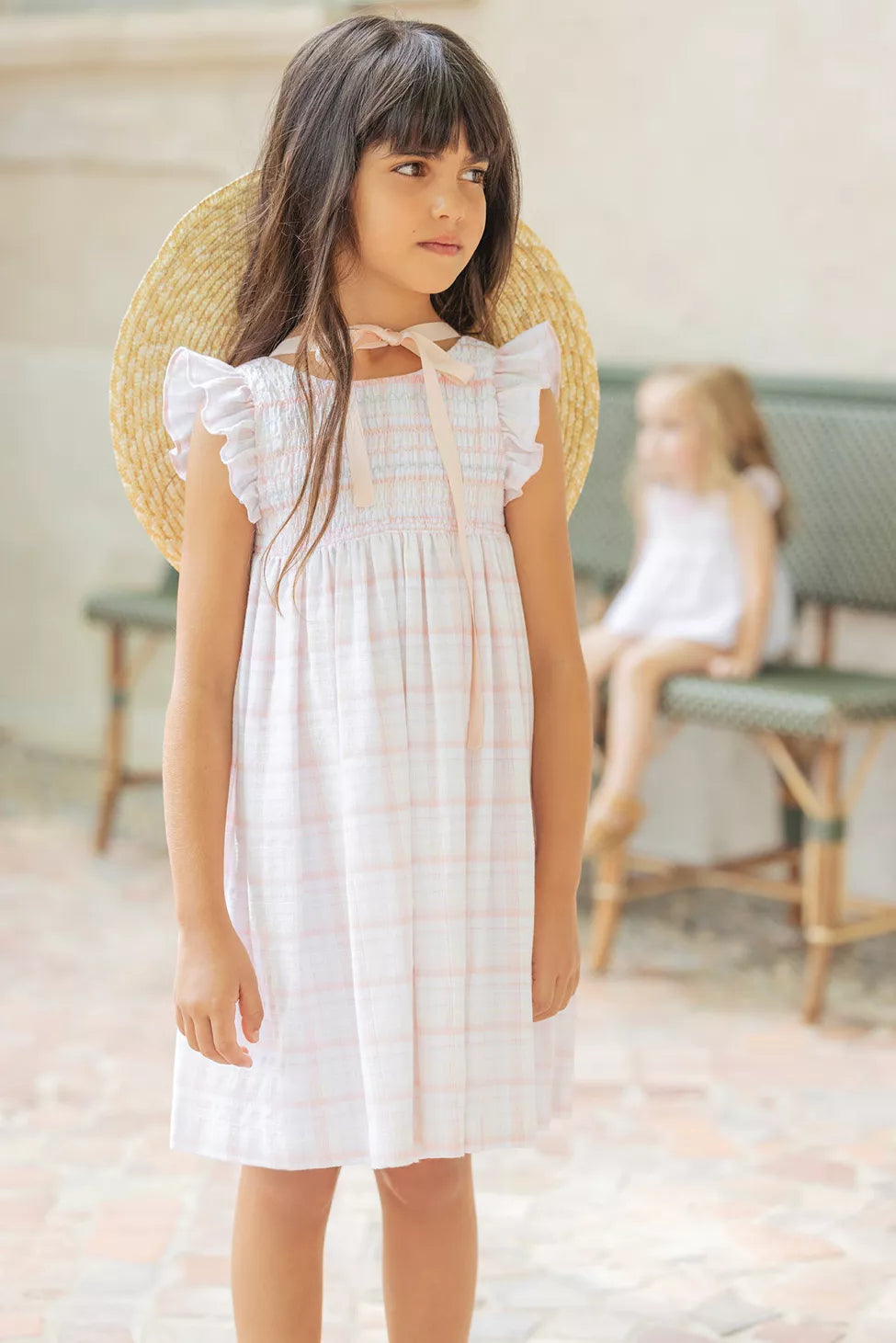 TARTINE ET CHOCOLAT LIGHT PINK PLAID SMOCKED DRESS [FINAL SALE]