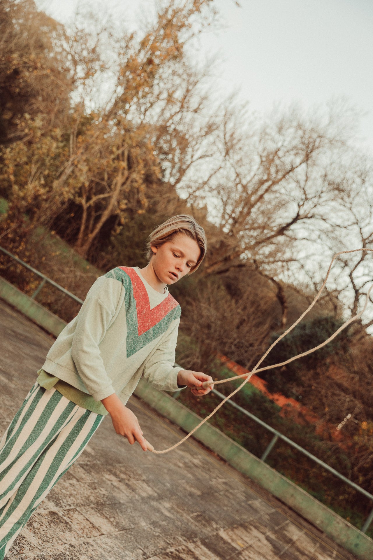 PIUPIUCHICK ECRU/GREEN STRIPED JOGGER PANTS