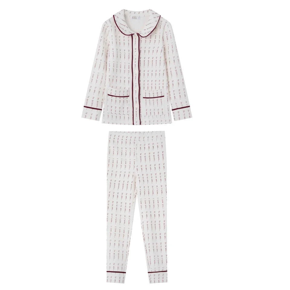 COCO BLANC BURGUNDY PRINTED COLLAR PAJAMA SET