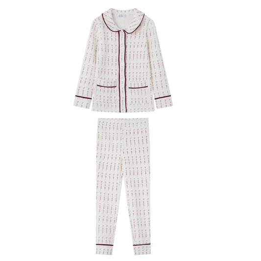 COCO BLANC BURGUNDY PRINTED COLLAR PAJAMA SET