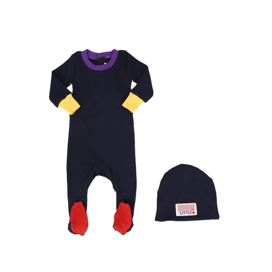 LITTLE PARNI NAVY/PURPLE COLORBLOCK FOOTIE [FINAL SALE]