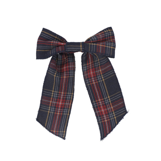 FRANCESCA GUILIANO NAVY/BURGUNDY PLAID EDGED BOW [FINAL SALE]