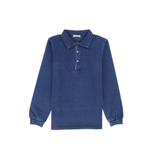 CREW KIDS BLUE SOLID COLLAR POLO