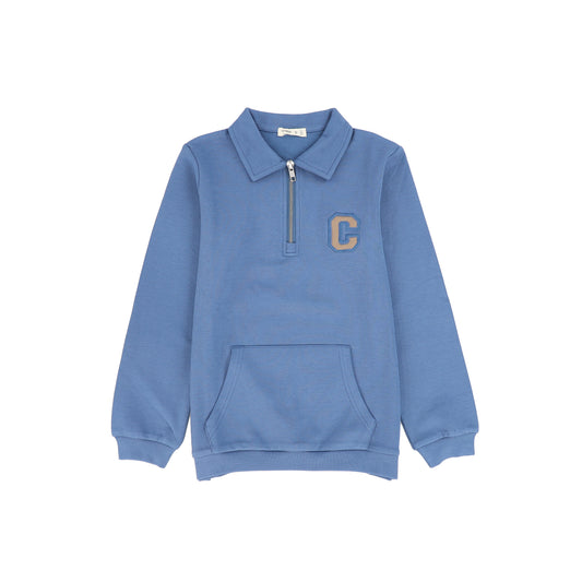 CREW KIDS BLUE LOGO ZIP POLO
