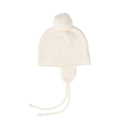LE ENFANT IVORY KNIT POMPOM BONNET