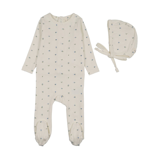 LILETTE CREAM/BLUE BITSY FLORAL FOOTIE SET