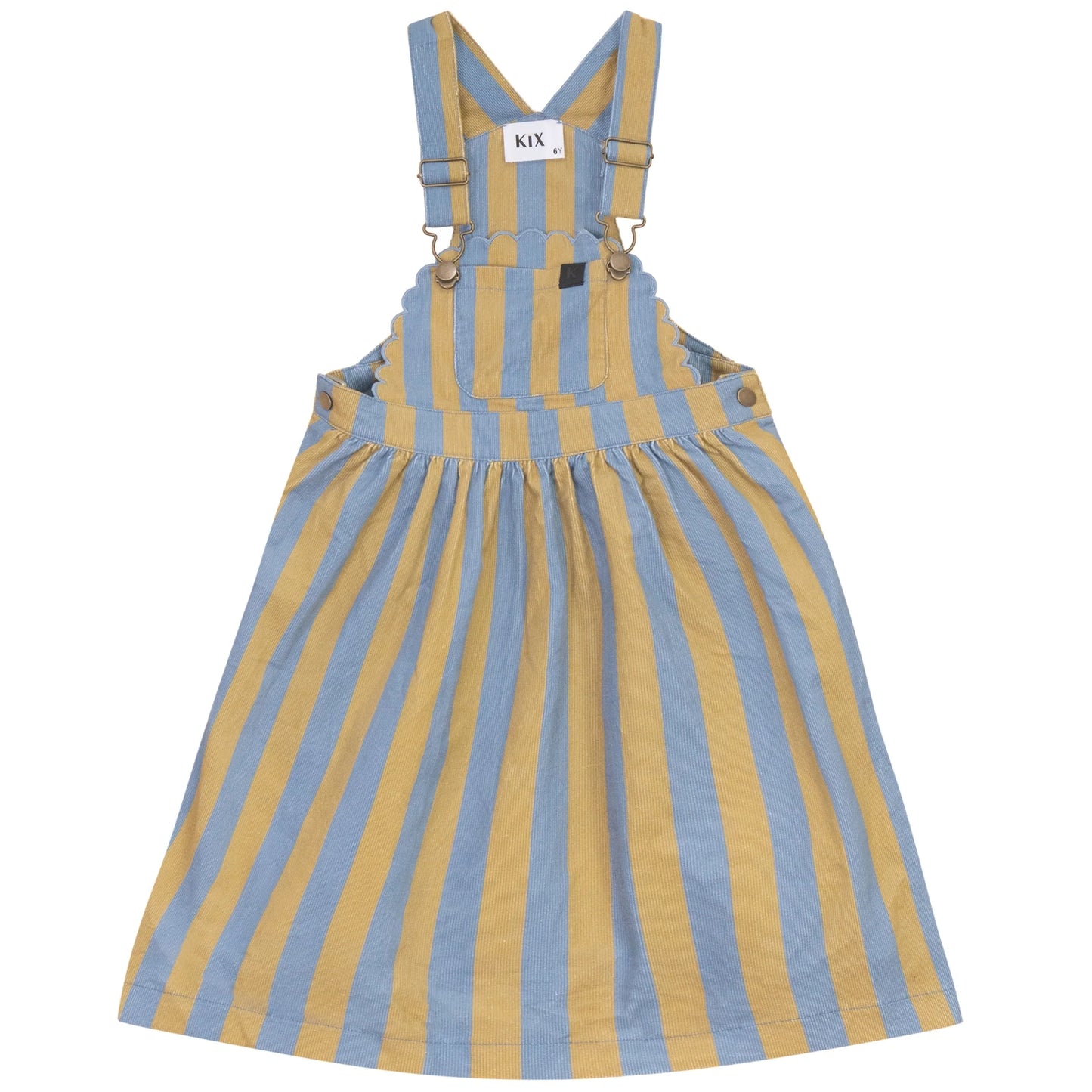 KIX BLUE/YELLOW STRIPED SCALLOP TRIM CORDUROY JUMPER